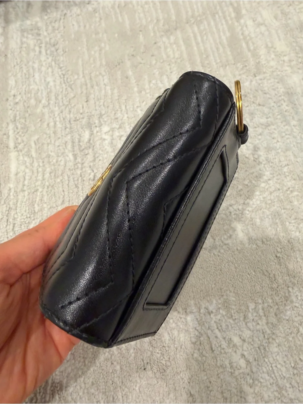 Gucci Black Chevron Matelassé Card Holder Wallet with Gold Chain Strap